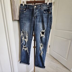 I&M Jeans Women Size 11 Blue Denim Mid Rise Boyfriend Distressed Pants